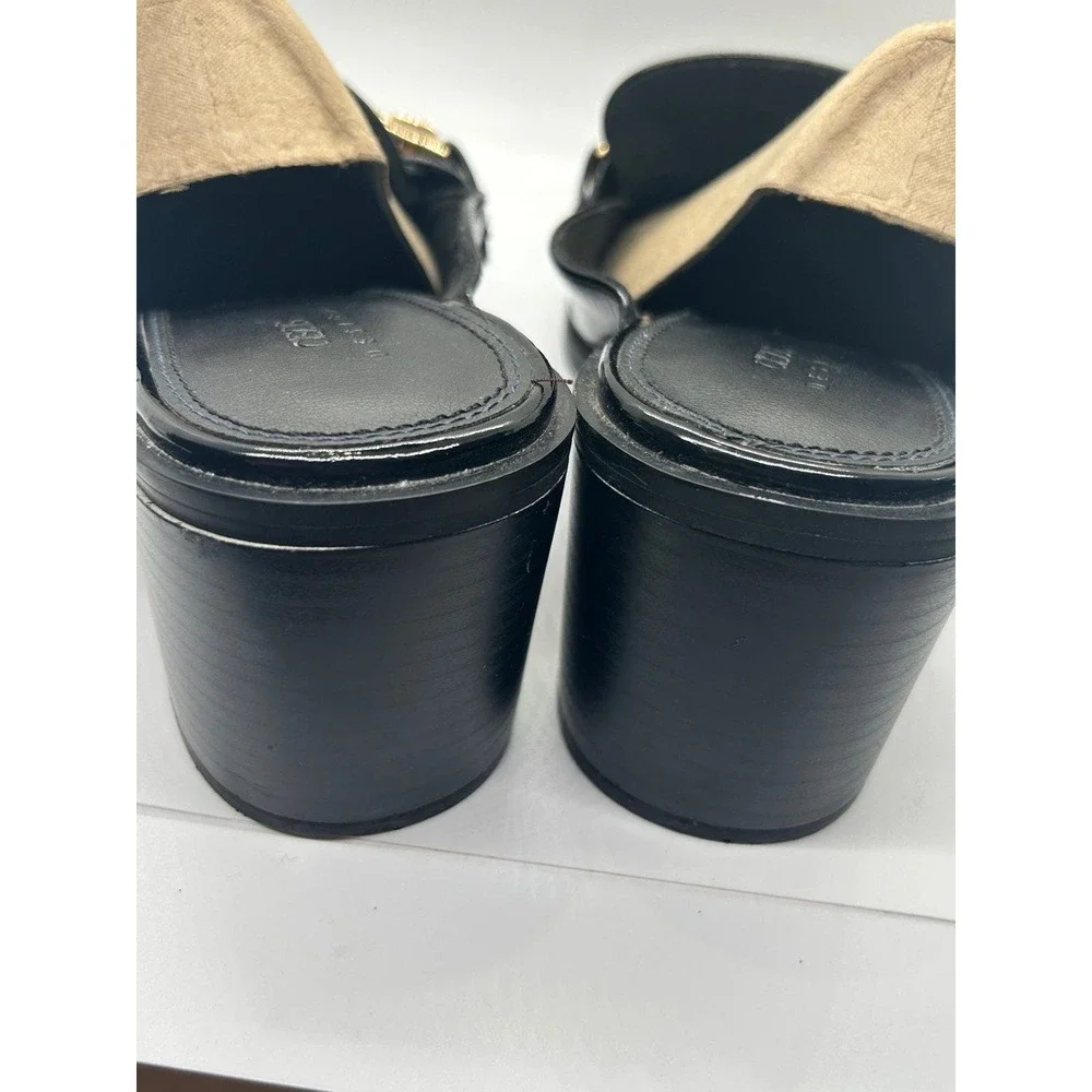 ASOS Black and Gold Heeled Mules Size 9 Classic Loafer Closed Toe Preppy